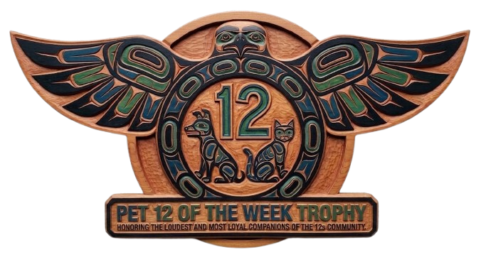 Pet 12 of the Week carved cedar trophy